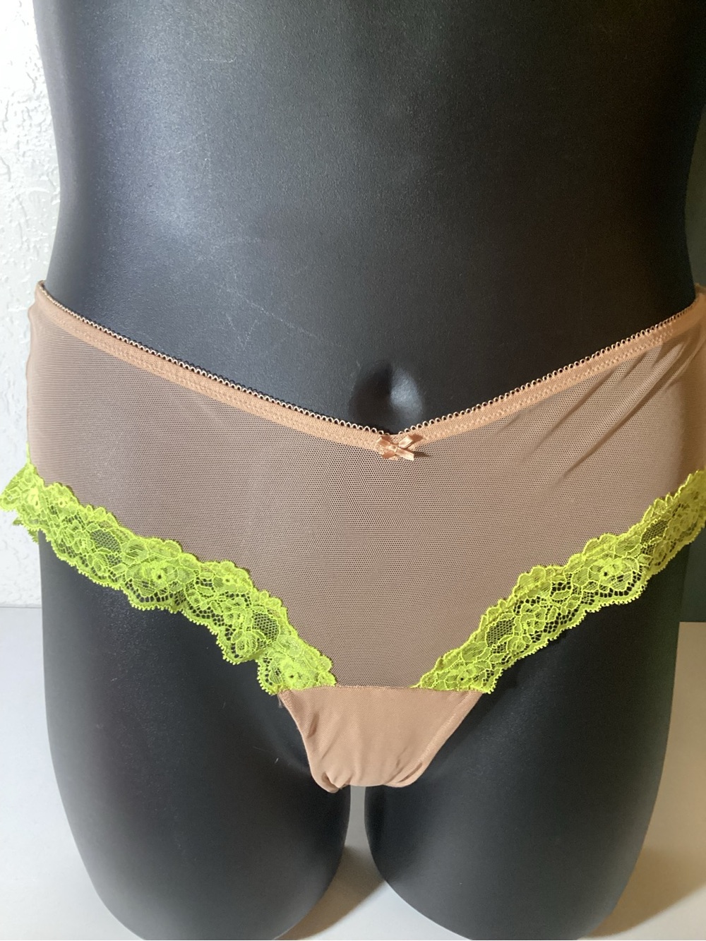 Victoria's Secret Taupe Bikini Panty with Lime Lace